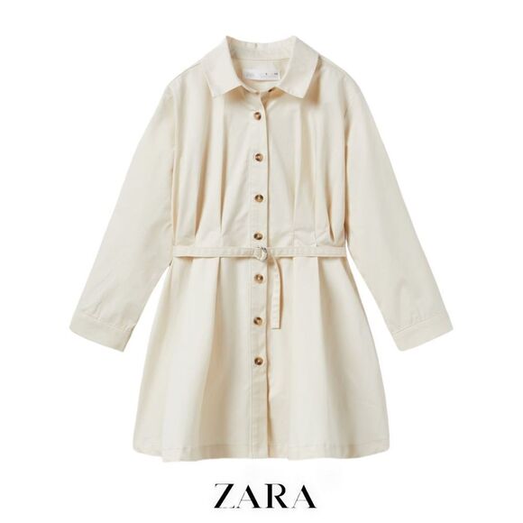 ZARA Kids | Ecru | TRENCH COAT SHIRT DRESS WITH BELT - Picture 1 of 4